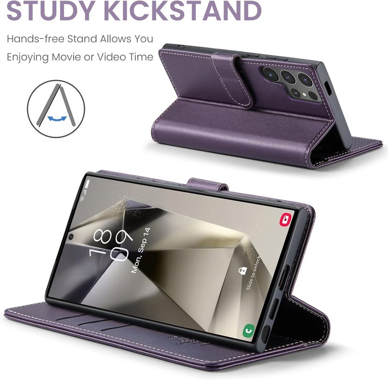 FLIPALM Wallet Case for Samsung Galaxy S24 Ultra, RFID Blocking Credit Card Holder, PU Leather Folio Flip Kickstand Protective Shockproof Cover for S24 Ultra (Purple, for S24 Ultra - 6.8") - Image 4